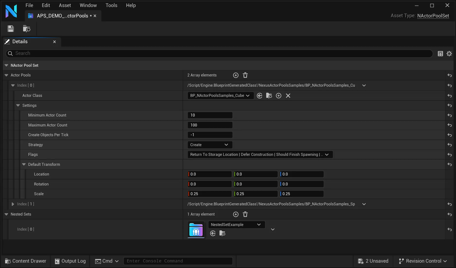 Editing a UNActorPoolSet