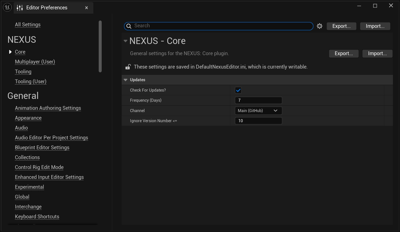 Editor Preferences Window