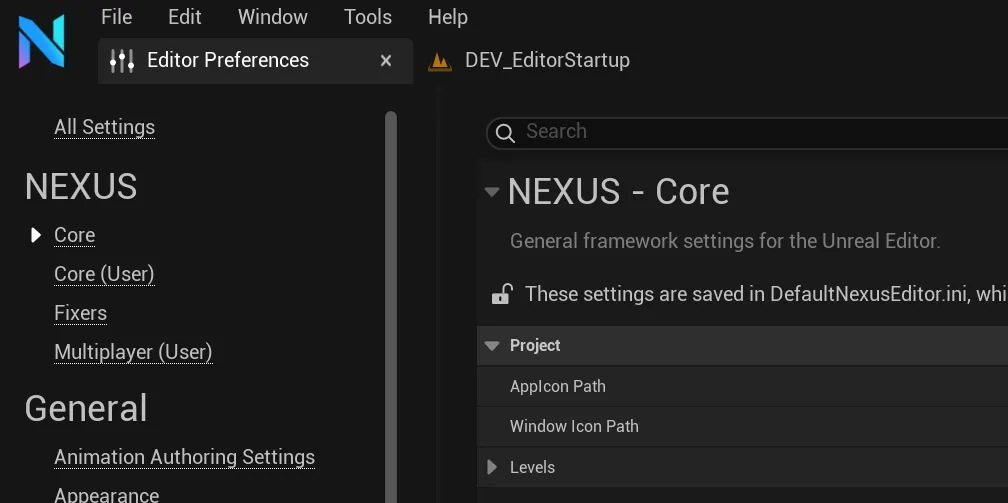 Editor Preferences Window