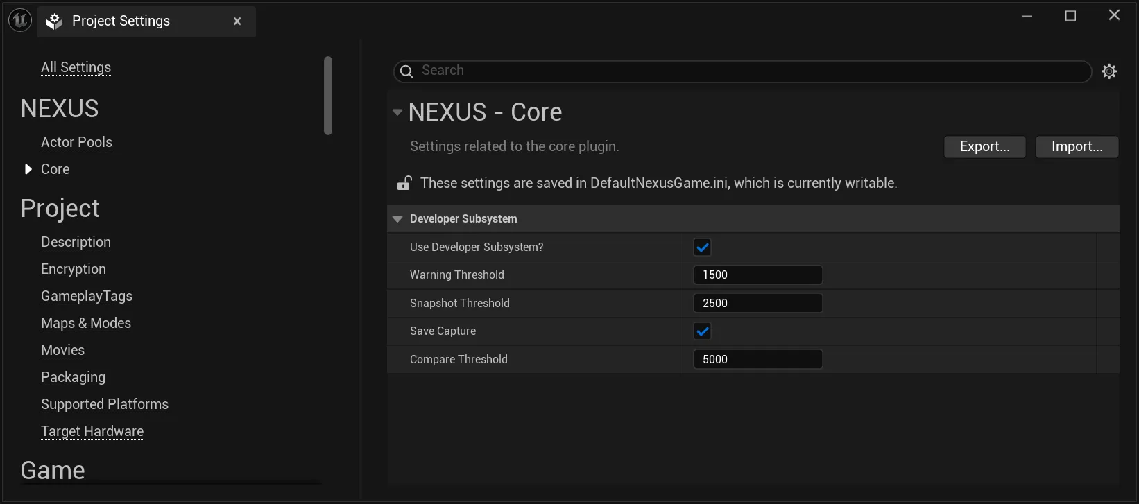 Developer Subsystem: Settings