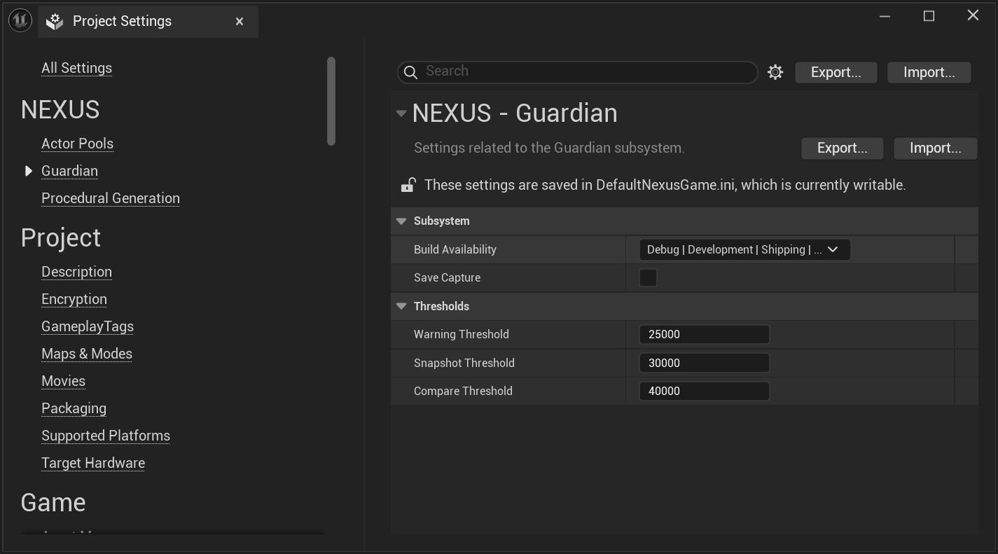 Developer Subsystem: Settings