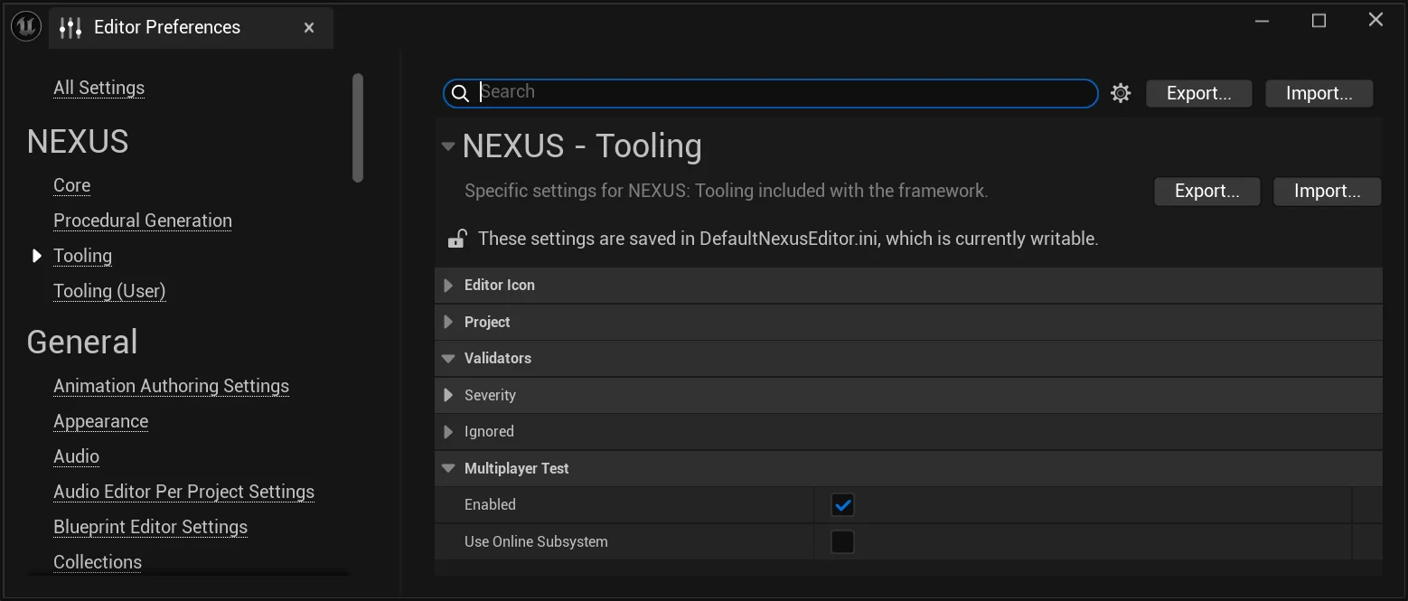 Multiplayer Test Project Settings