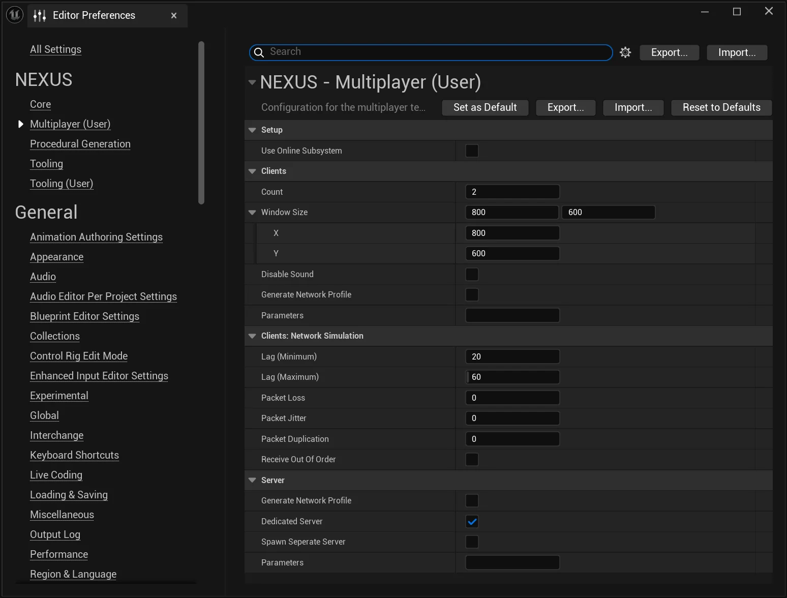 Multiplayer Test Settings