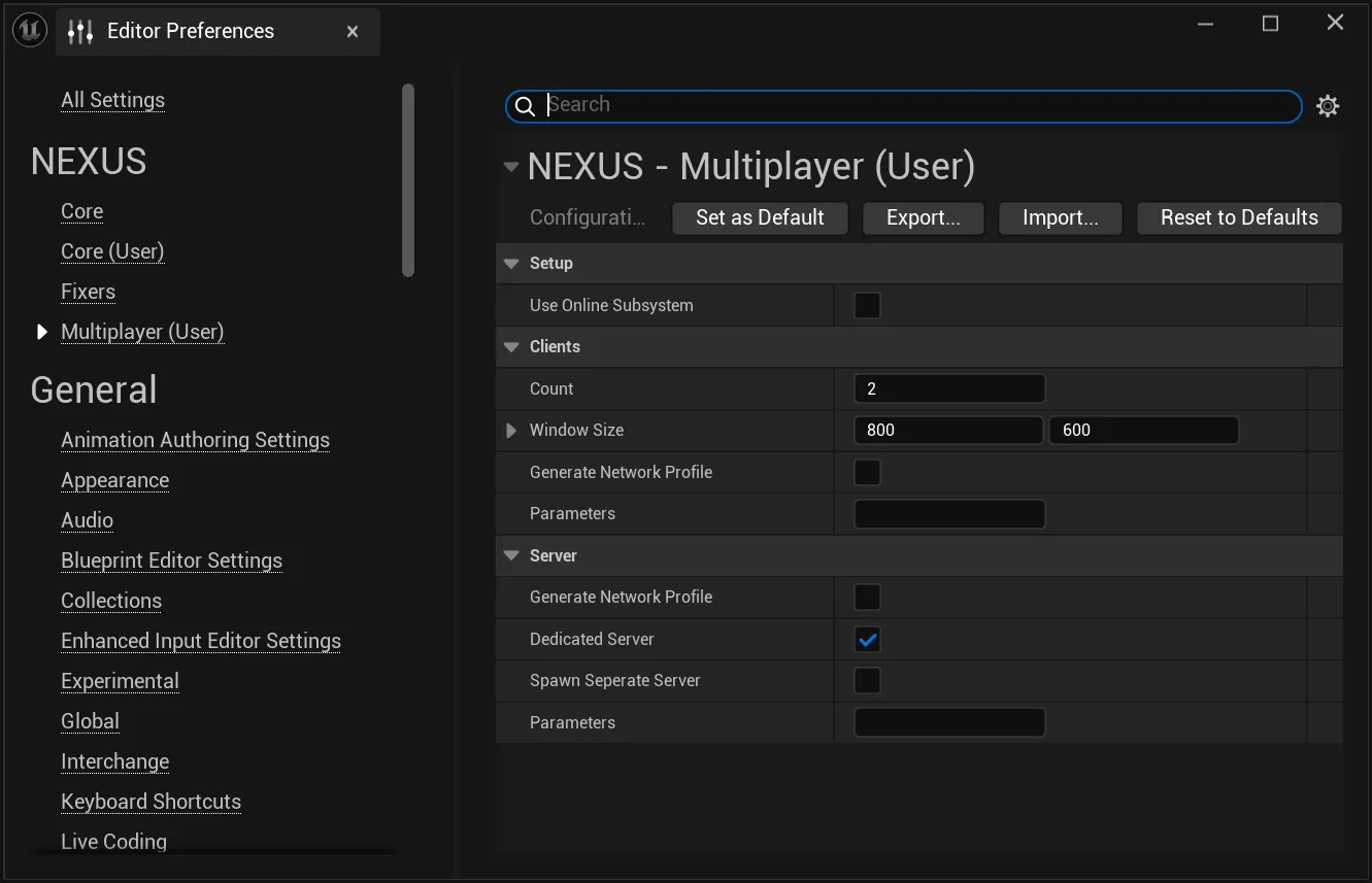 Multiplayer Test Settings
