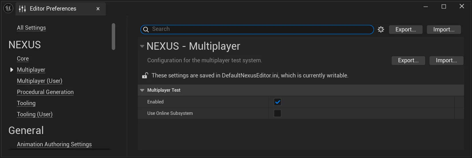 Multiplayer Test Settings (Project)