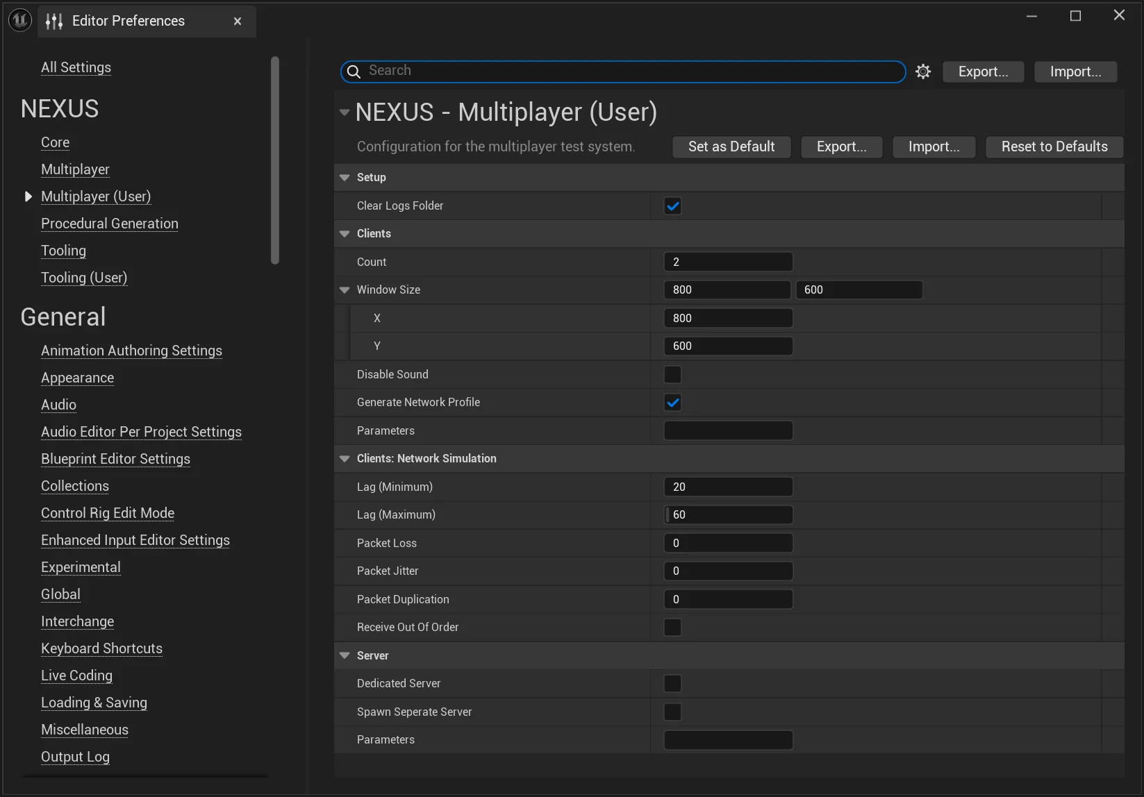 Multiplayer Test Settings (User)