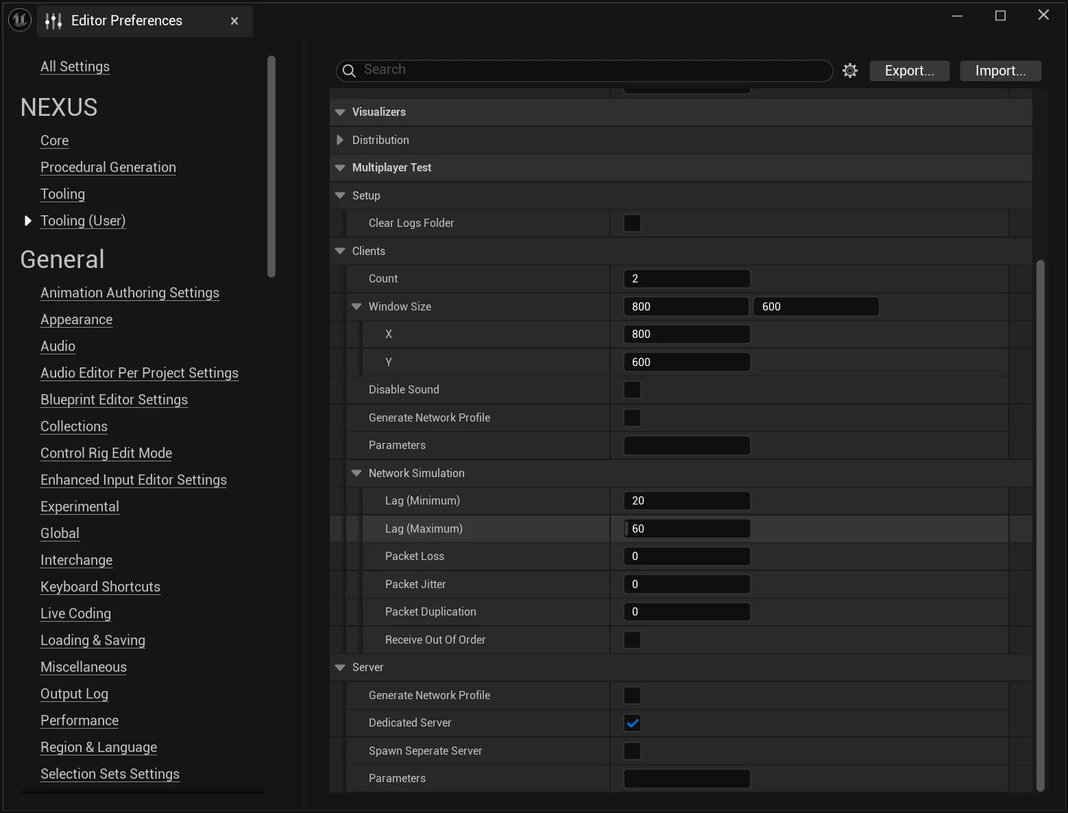Multiplayer Test User Settings