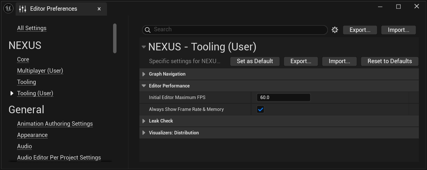 Editor Performance Settings