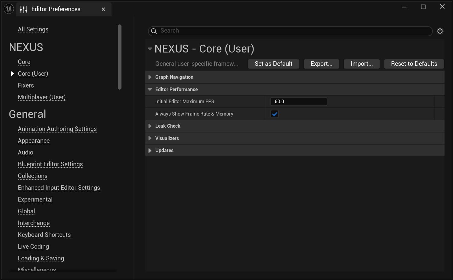Editor Performance Settings