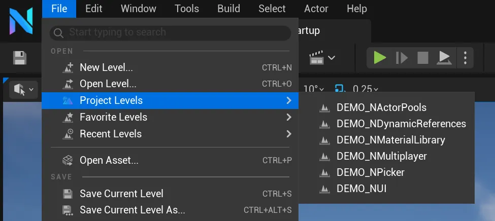 Project Levels: Menu
