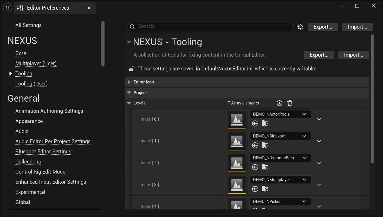Project Levels: Settings