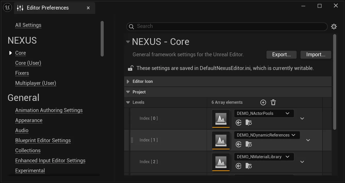 Project Levels: Settings