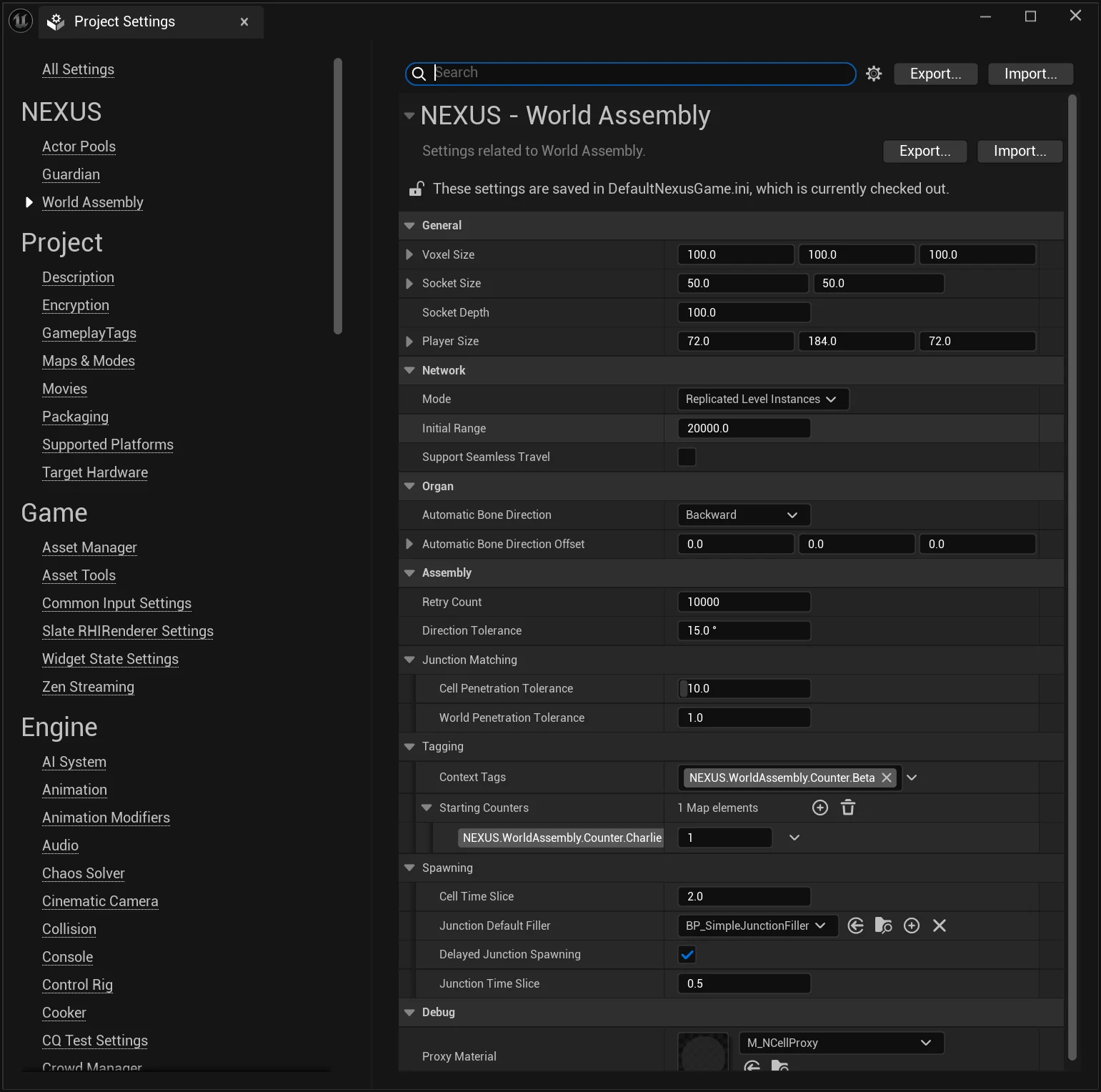 World Assembly Project Settings
